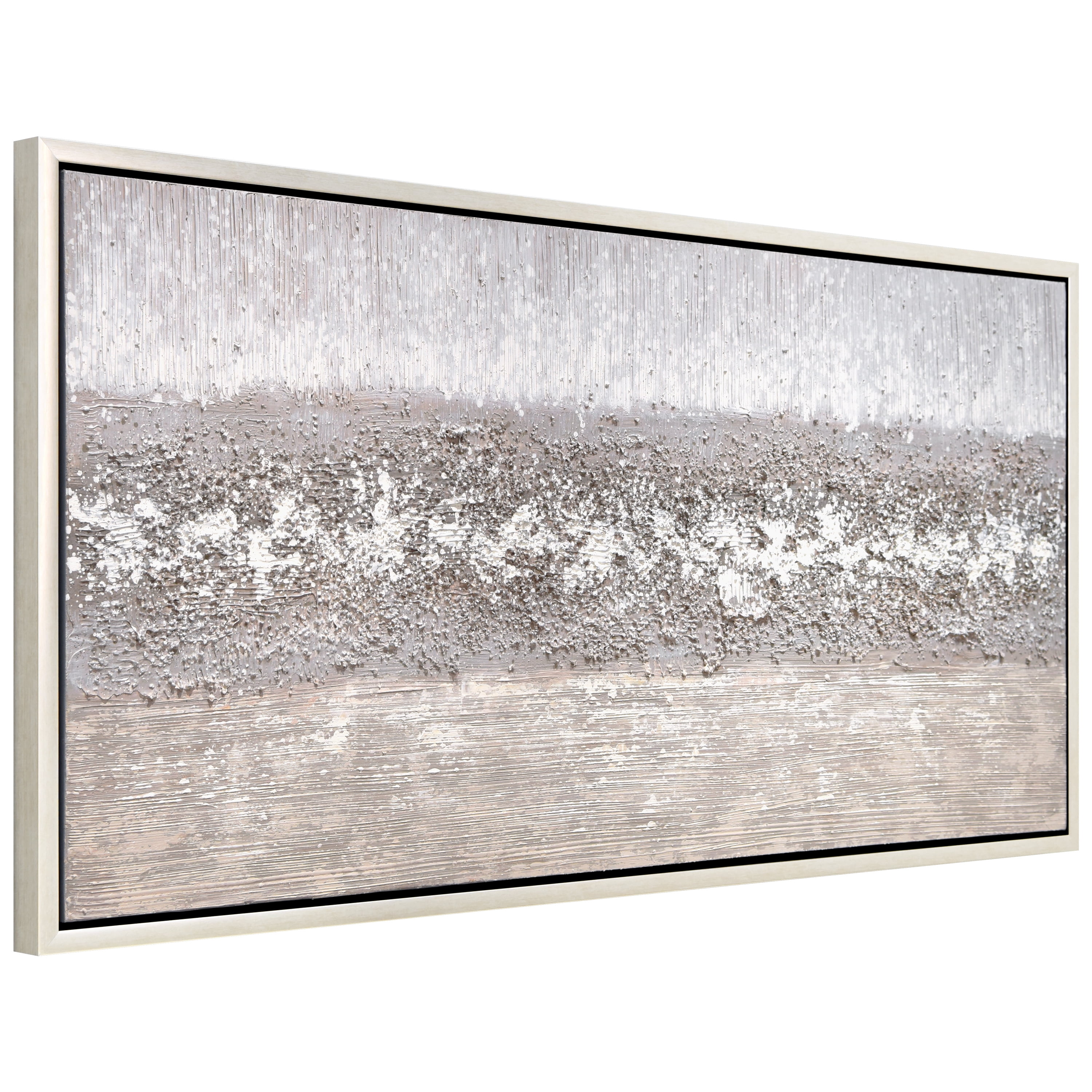 Tranquil Horizon Textured Glitter Hand Painted Framed Canvas Wall
