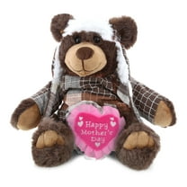 DolliBu Happy Mother's Day Super Soft Plush Brown Bear With Clothes - Cute Stuffed Animal with Pink Heart Message for Best Mommy, Grandma, Wife, Daughter - Cute Wild Life Plush Toy Gift - 11" Inches