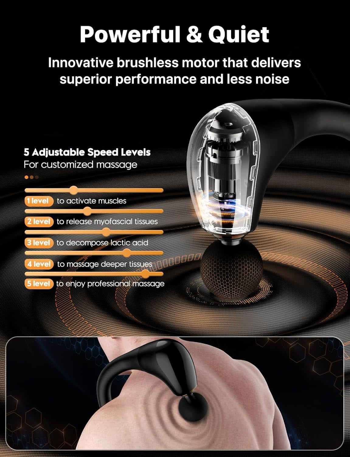 Parquet Massage Gun with Upgraded Extension Handle, 10MM Massage Gun Deep Tissue, Back Massager, Muscles/Neck/Shoulders/Legs Massager Portable for Pain Relief, with 4 Massage Heads