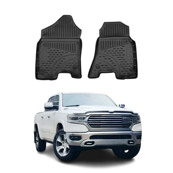 OMAC Floor Mats Liner for RAM 1500 2019-2024 Black TPE All-Weather 2 Pcs