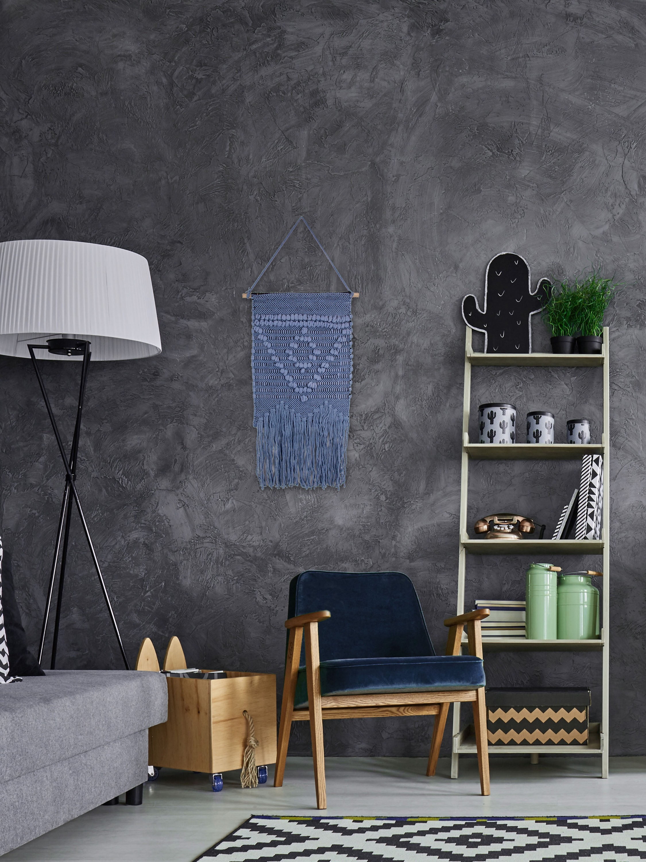 Blue Triangle Macrame Wall Hanging