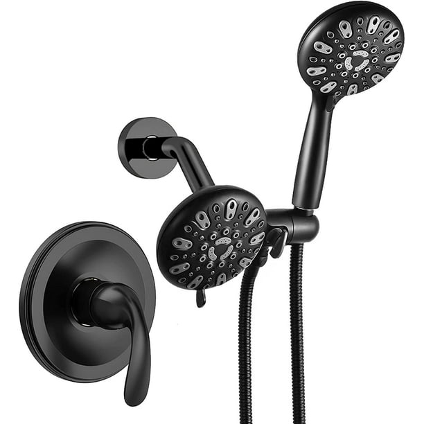 Black Shower Set with Valve Black Shower Head and Handle Set Shower Valve and Trim Kit with 6