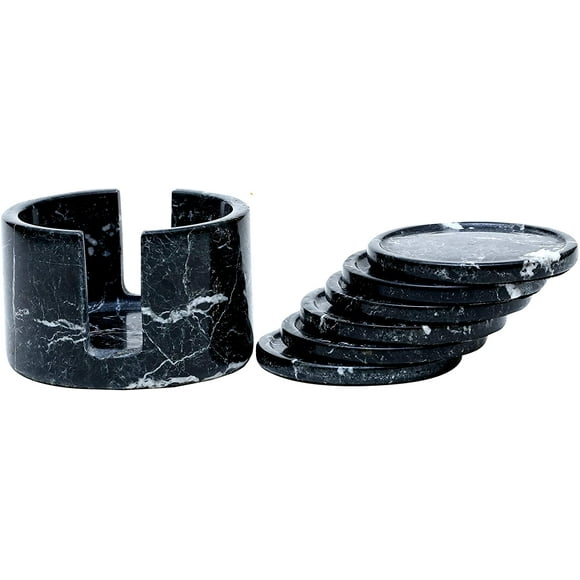 RICALn Set Handmade Marble 3.5 Inches Black Warming Coffee Mug Office Round s Set - Kitchen Caddy Drinkware, Spoon Rest Drinks Absorbent Sets - Non Agate Style Non Rustic