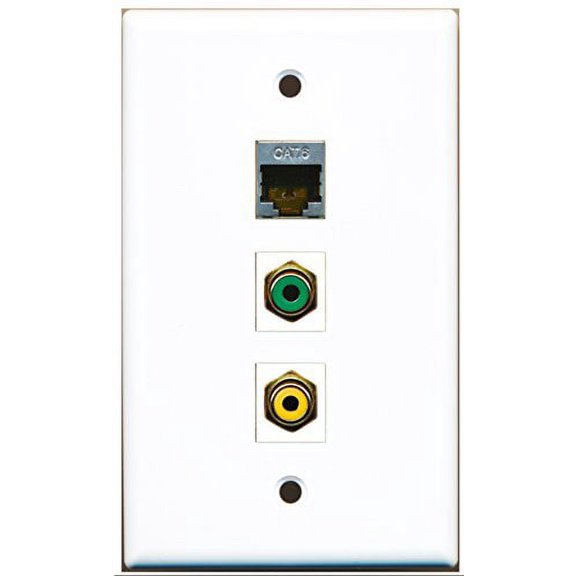RiteAV - 1 Port RCA Yellow and 1 Port RCA Green and 1 Port Shielded Cat6 Ethernet Wall Plate