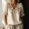 thumbnail image 2 of Yuhangmm Womens T Shirts, Fashion Casual Ruffled Collar Blouse Shirt Top Tunic Tee Lightweight Comfortable Casual Women Summer Beige XL, 2 of 4