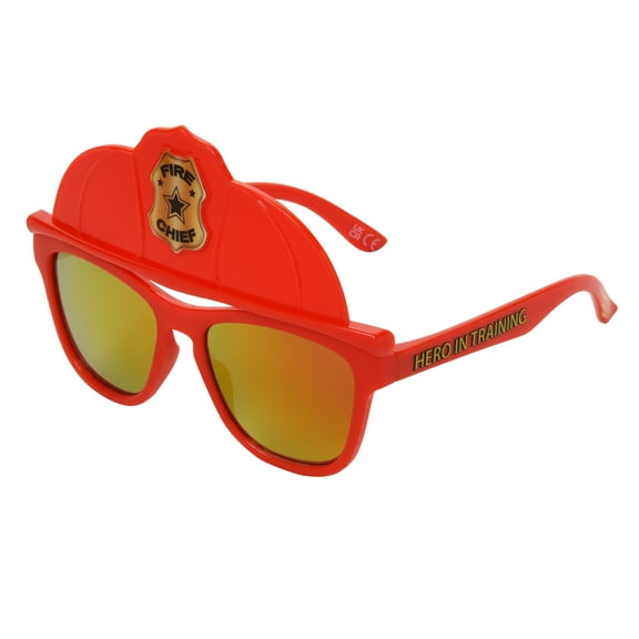 Foster Grant Fire Chief (Hero in Training) Kids Boys Square Full Rim Sunglasses, Red Frame Red Mirror Lenses, 50 mm