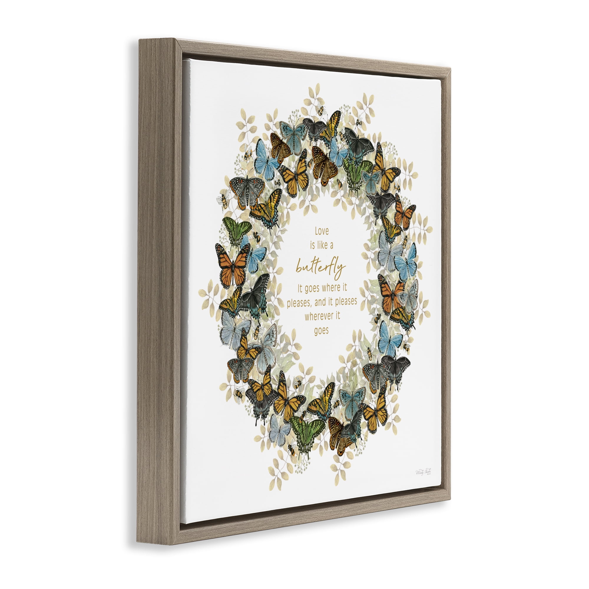 Stupell Industries Life Is Like A Butterfly Wreath Brown Framed Floater Canvas Wall Art, design by Cindy Jacobs