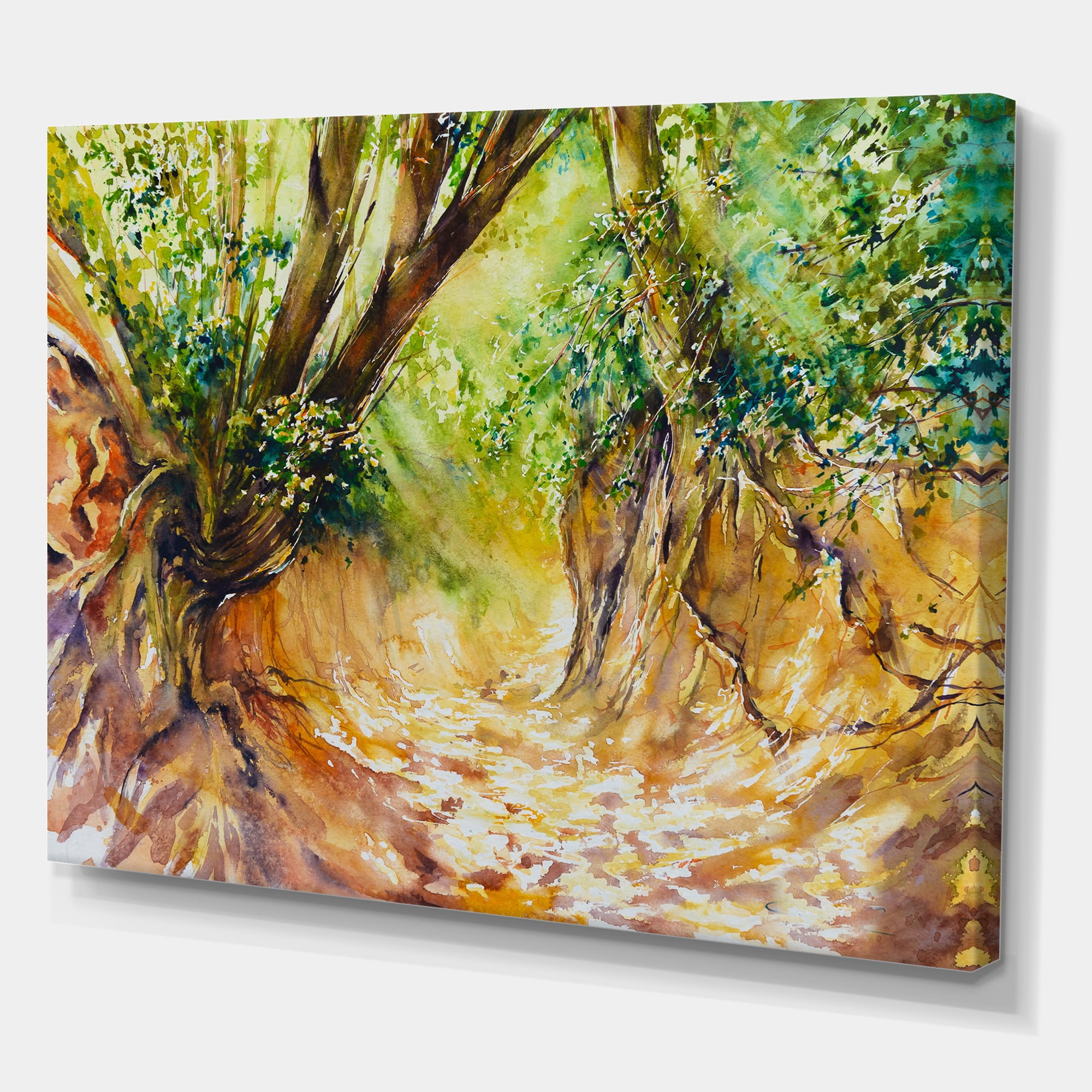 Little Road in Deep Forest 8 in x 12 in Painting Canvas Art Print, by Designart