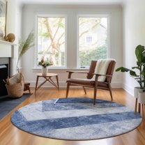 Addison Rugs Mayfield Washable Transitional Geometric Blue Round Rug, 8' x 8'