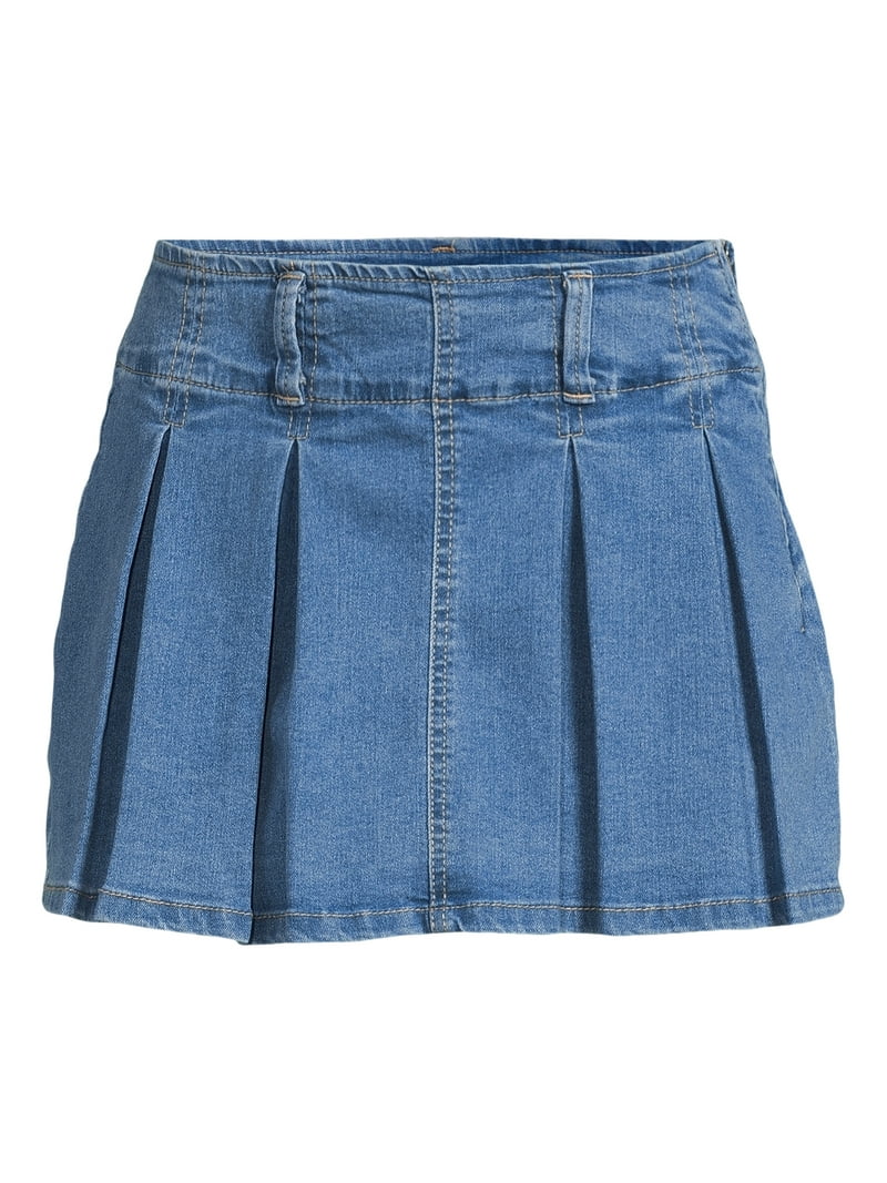 Madden NYC Juniors' Denim Pleated Mini Skort, Sizes XS-XXXL