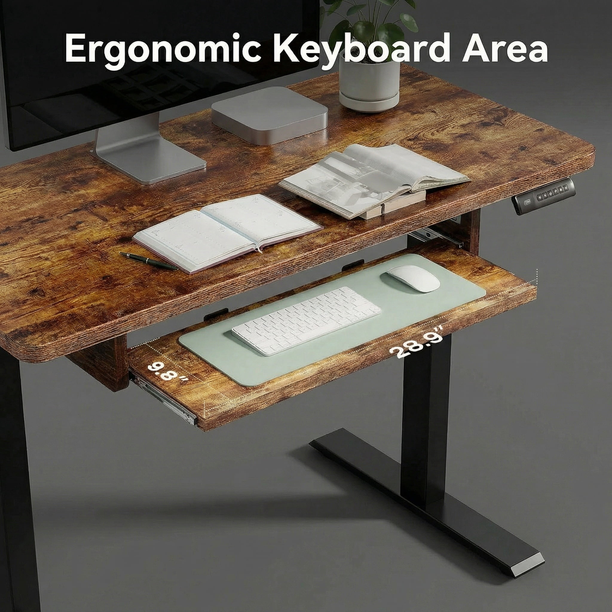 CHITOOMA Electric Standing Desk with Keyboard Tray, 48" x 24" Adjustable Height Sit Stand Up Desk, Home Office Gaming Desk Computer Workstation, Vintage Brown