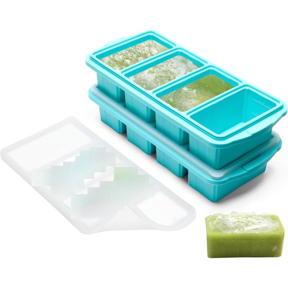 CZQ Silicone Freezer Tray With Lid - Soup Freezer Container molds - Large Ice Cube Tray- makes 8 perfect 1 cup portions cubes, 2-Pack Freezer Storage Food Soups & Meal Prep - Oven & Dishwasher -Safe