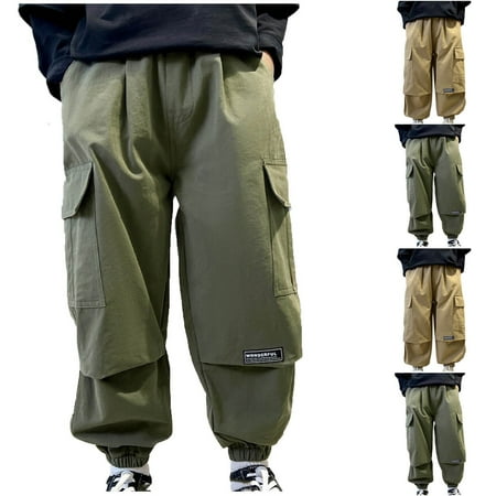 

Uxgjfwu Cargo Pants for Big Boys Solid Color Pants for Teen Boys Trousers Loose Casual Pants Elastic Waistband Pants