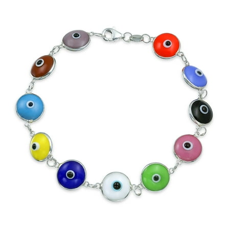 Turkish Eye Bracelet (Turkish Mutli Colors Evil Eye Glass Bead Bracelet For Women for Protection and Good Luck 925 Sterling)