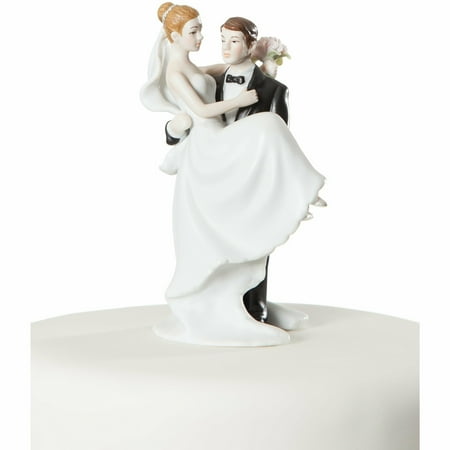Small Groom Holding Bride Traditional Cake Topper Figurine
