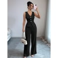 thumbnail image 4 of Women'S 2 Piece Outfits Elegant Blazer Vest Pockets Wide Leg Pant Suit Casual Matching Set Black S, 4 of 7