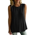 thumbnail image 2 of Noric Women Tank Tops Crew Neck Spring Summer Casual Smocked Chic Loose with Pleated Mesh Fashion Clothes, 2 of 9