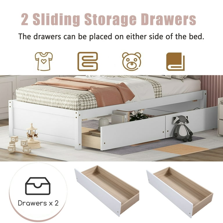 Bellemave Twin Size Bed Frame with 2 Storage Drawers Wood Single Platform Bed for Kids Teens Adults White Walmart