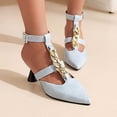 thumbnail image 1 of Sandalias de punta estrecha informales con correas en los tobillos a la moda de verano para mujer, zapatos de tacón alto con cadena Wmkox8yii  hfjk3311, 1 of 3