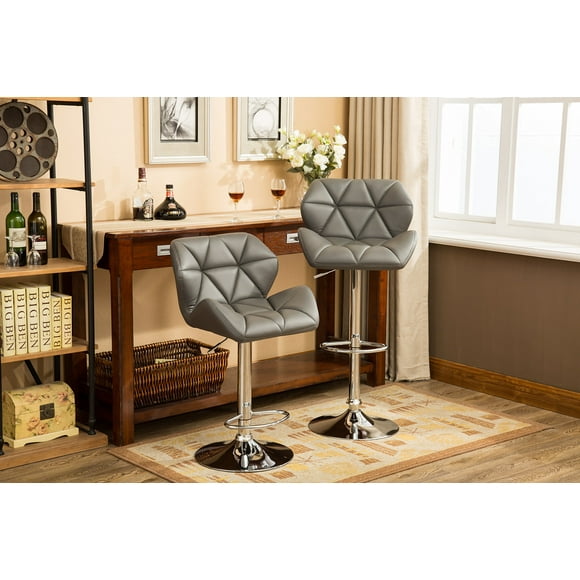 Roundhill Furniture Glasgow Contemporary Tufted Adjustable Height Hydraulic Grey Bar Stools, Set of 2,