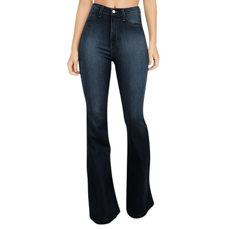 Prdecexlu Flare Jeans for Women Wide Leg Trendy Bell Bottom Boyfriend Denim Pants High Waisted Summer Bootcut Slim Classic Trousers with Pockets Dark Blue 4XL
