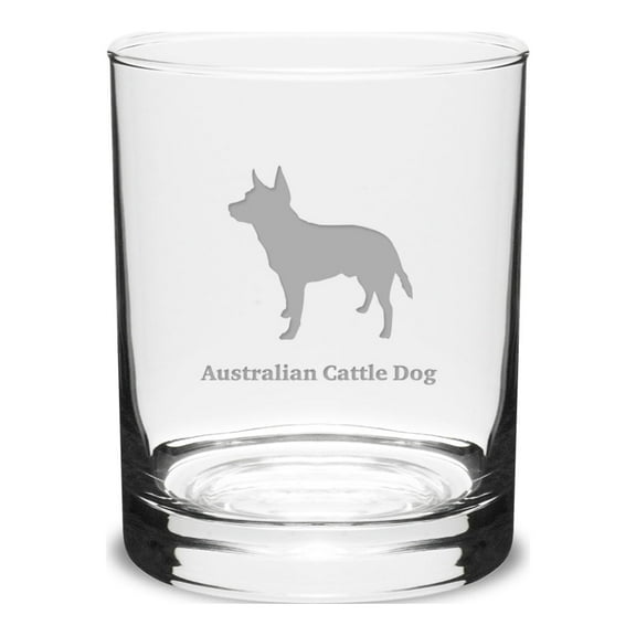 Australian Cattle Dog Deep Etched 14 oz Classic Double Old Fashion Glass