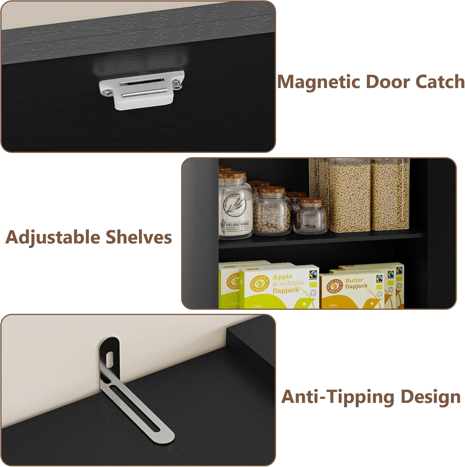FANRAL 71” Tall Pantry Organizers and Storage Cabinet with Barn Doors & Drawers,Adjustable Shelf for Kitchen Dining Room Living Room Bathroom Office,Black Pantry Cabinet
