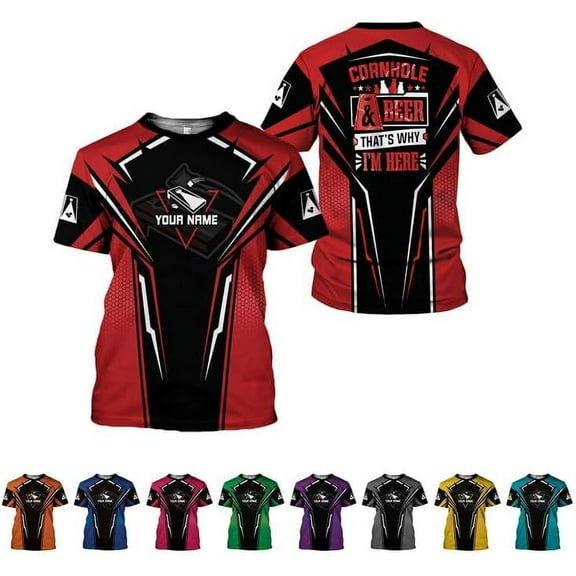 Personalized Cornhole 3D Player T-Shirt for Team Uniform Funny Gift Men Women (Red, S)