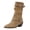 Khaki, variant on Pandaie Womens Mid Calf Boots Double Buckle Straps Slouchy Pull on Biker Booties Pointed Toe Chunky Low Heel Faux Suede Boots Black 12.5
