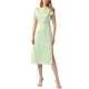 thumbnail image 1 of Vestido de satén INSPIRE CHIC para mujeres con cuello de cowl, mangas cortas, espalda descubierta, diseño retorcido, abertura, vestido de cóctel midi, verde claro L, 1 of 6
