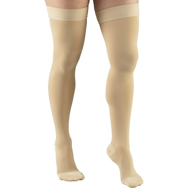 30-40 mmHg Compression Stockings for Men and Women, Thigh High Length,  Dot-Top, Closed Toe, Beige, Medium (8848BG-M) 