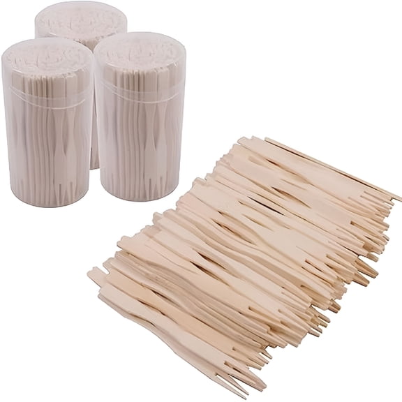 ACDANC 3 Packs of 3.5" Little Bamboo Forks,Cocktail Forks,Fruit Forks,Toothpicks for Appetizers,and Disposable Wooden Food Picks for Charcuterie Board Accessories (300PCS)
