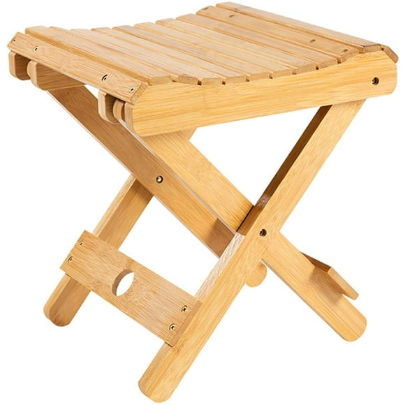 Folding Wooden Stool for Home - Fully Assembled Shower Seat - Bamboo Spa Bath Chair for Bath, Shaving, Shower, Footrest