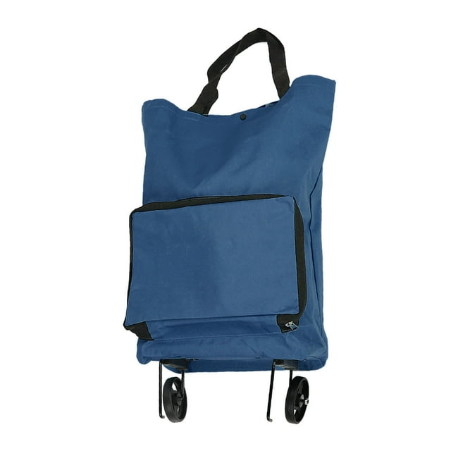 Foldable Grocery Cart Bag, Foldable Cart Bag Multifunction Portable Zipper With Wheels For Vacation Navy Blue