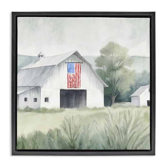 Stupell Industries Traditional Home USA Flag Barn Black Floating Frame Canvas Art, 18 x 18, by Kim Allen