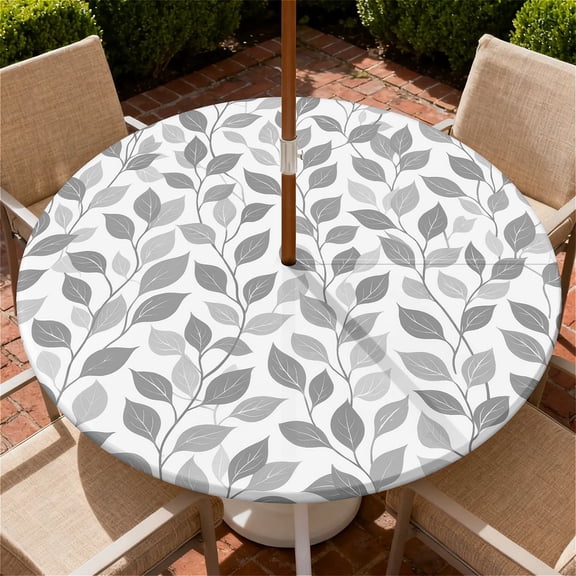 ARTSLION Round Outdoor Tablecloth For Up To 36in With Umbrella Hole & Zipper Waterproof Elastic Edge Fitted Table Cover Big Sunflower For Patio Picnic Party, Leaves 4
