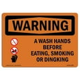 thumbnail image 1 of SignMission OS-WS-A-1218-L-12887 12 x 18 in. OSHA Warning Sign - Wash Hands Before Eating, Smoking Drinking, 1 of 1
