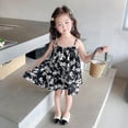 thumbnail image 2 of XUELUO Little Girls Dresses Spaghetti Strap Black-White Floral Print Flared Skirts Summer Outings Casual Cool Chic Dress, 2 of 6