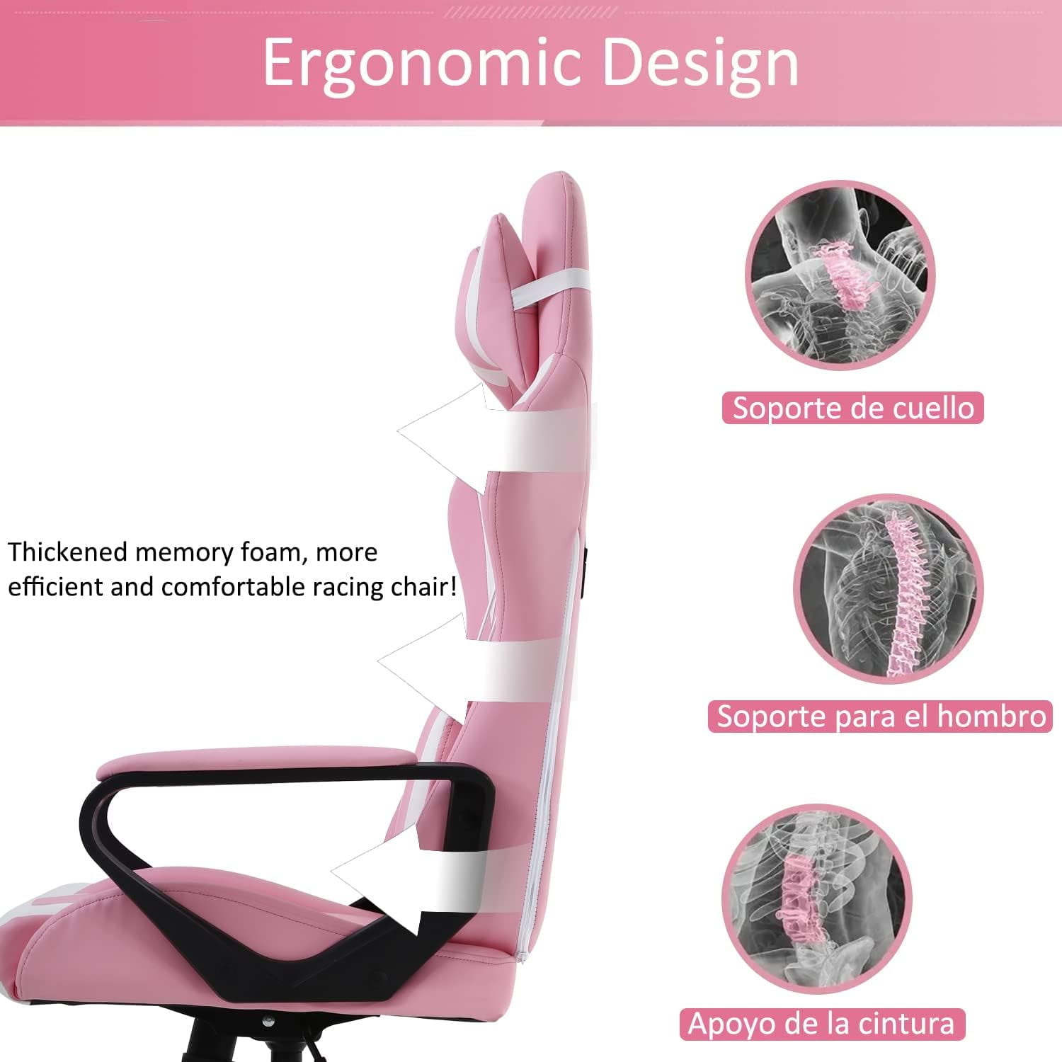 PC Gaming Chair Office Chair Ergonomic Computer Chair Mid Back Adjustable Desk Chair with Lumbar Support Armrest 360° Swivel Gaming Chair with Headrest for Home Office Work Study, Pink