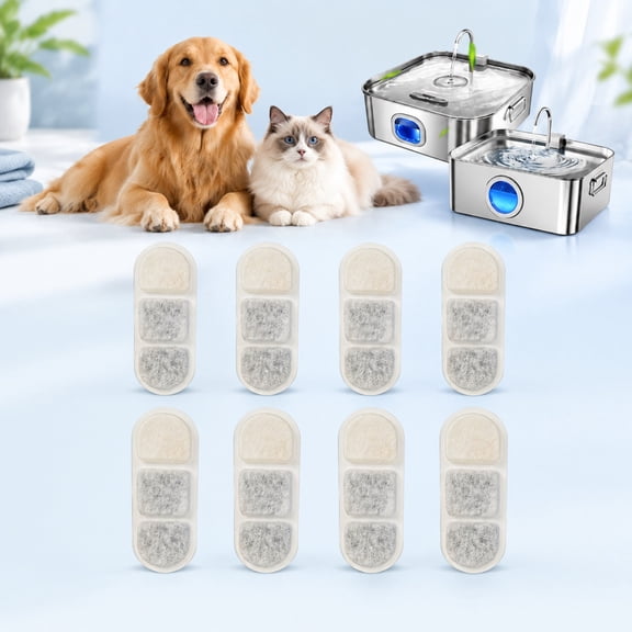 Replacement Filters for Wireless Dog Water Fountain, 4-Layer Mineral Filtration Compatible with 4L & 7L Pet Fountains, 8 Pack