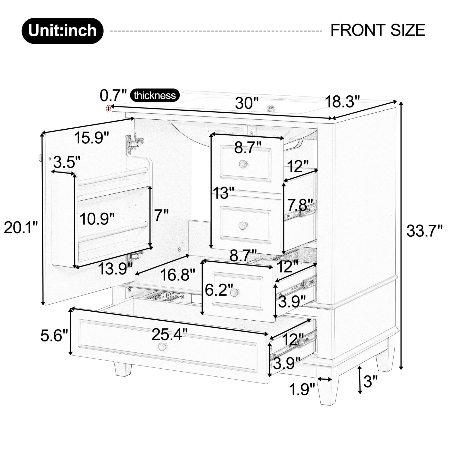 30" Bathroom Vanity with Sink Combo, Modern Bathroom Storage Cabinet with 3 Drawers and 1 Soft Closing Door, Freestanding Solid Wood Bathroom Vanities, Blue