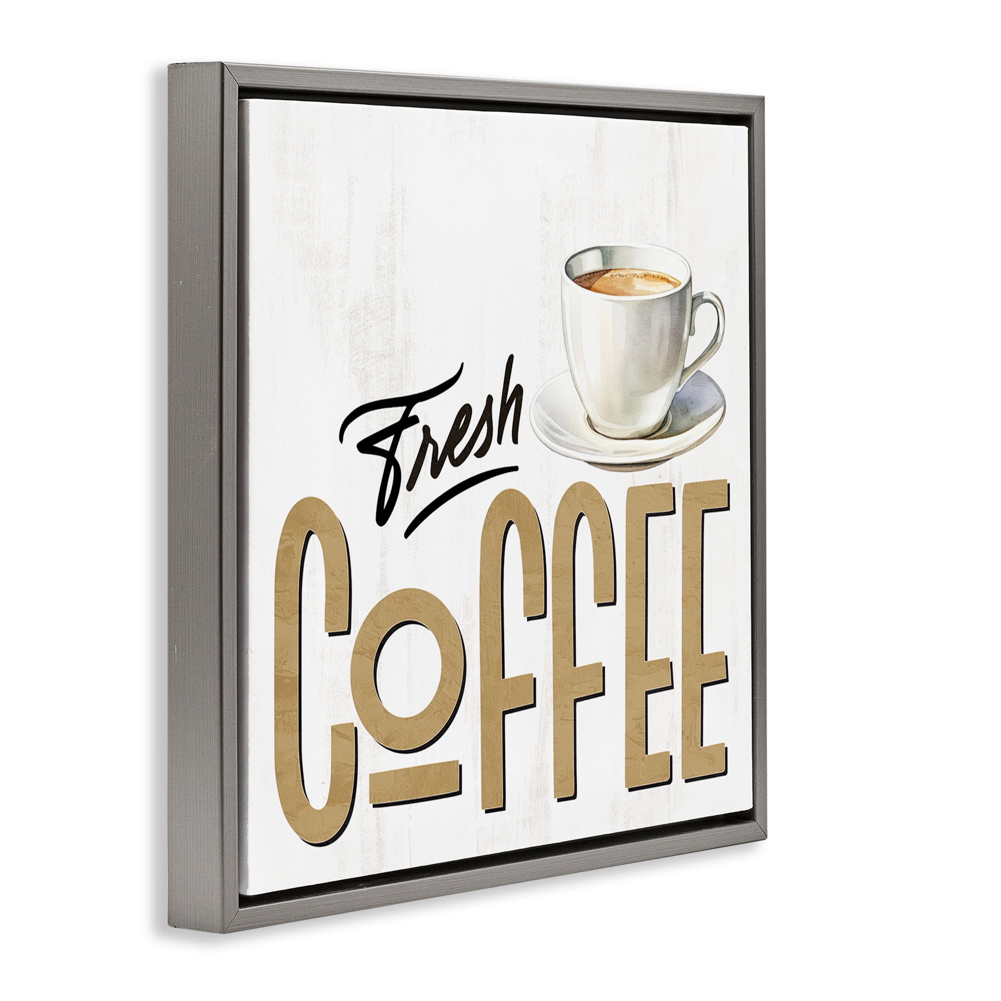 Stupell Industries Fresh Hot Coffee Gray Framed Floater Canvas Wall Art, design by Kim Allen