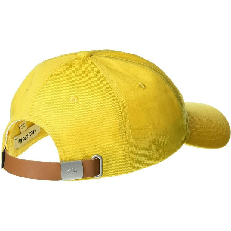 Lacoste Mens Big Leather Yellow Size Twill Hat Croc Adjustable Strap Cornmeal One