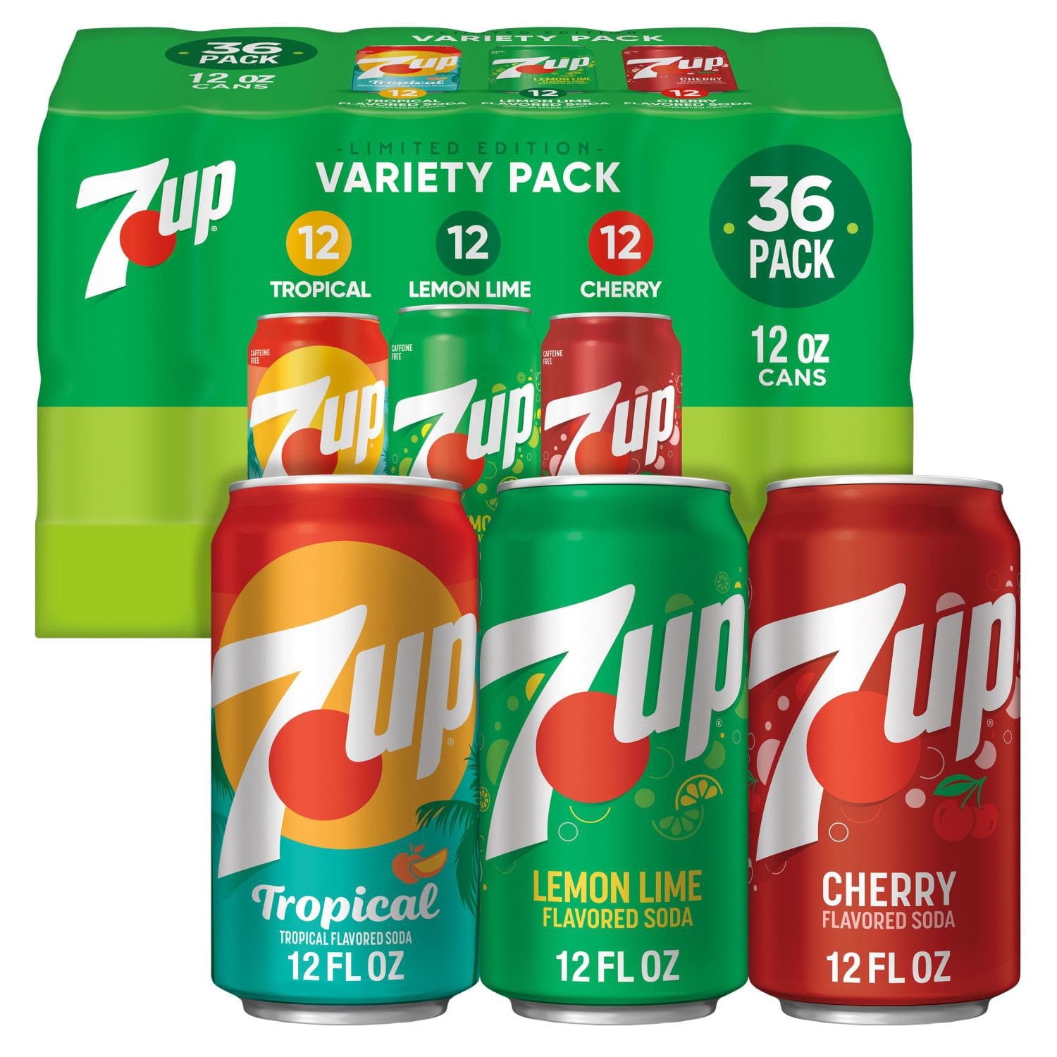 アメリカ ソーダ マウンテンデュー 7up チェリー味 飲み比べセット 計24缶 7UP Cherry Caffeine-Free Soda, 12 Fl Oz, Natural Family Pack