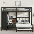 thumbnail image 3 of Queen over Twin Bunk Bed with Built-in Wardrobe, Metal Bunk Bed with Trundle, Foldable Desk, Ladders, Noise-reduced design, Black, 3 of 18