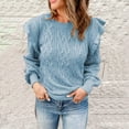 thumbnail image 5 of Lovskoo Sweaters for Women Casual Trendy Solid Pullover Long Sleeve Round-Neck Tops Sweater Light Blue, 5 of 7