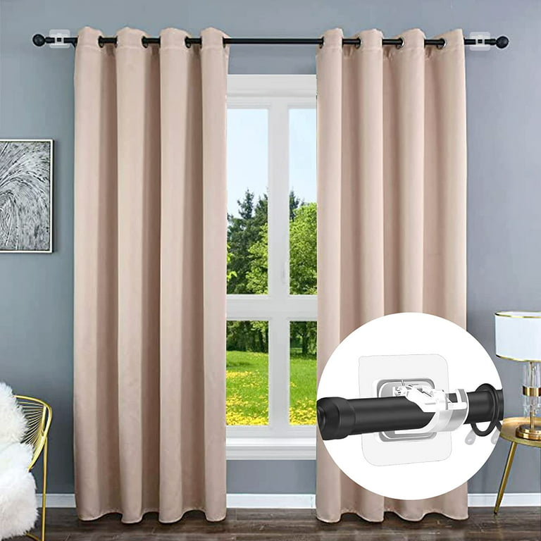 4PCS No Drill Curtain Rod Brackets No Drilling Curtain Rod Holders Self  Adhesive Curtain Rod Hooks Nail Free Adjustable Curtain Hangers,Non Screw