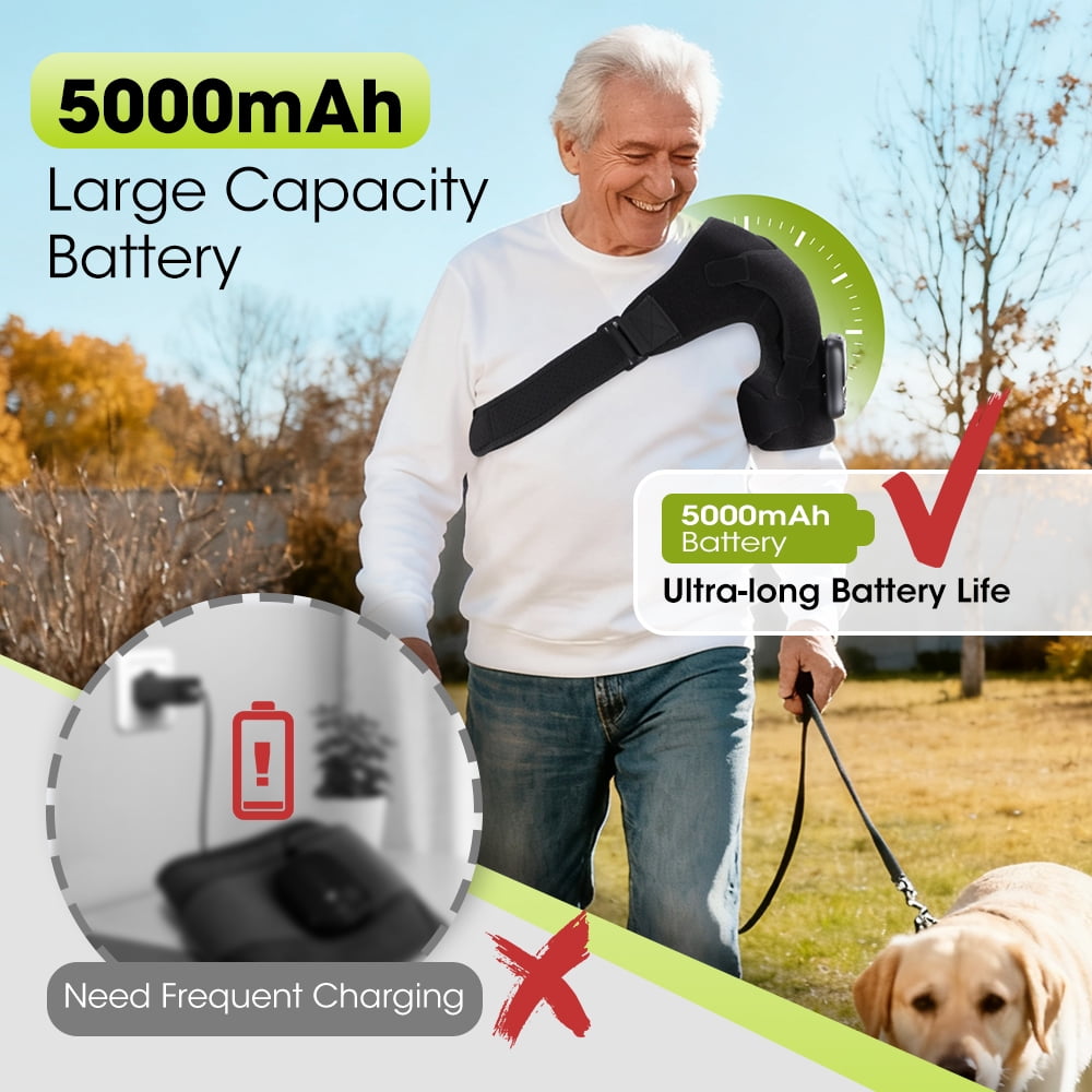 Heated Shoulder Brace, 6 Heat Settings Heating Pad for Shoulder, 5000mAh Battery Powered and Mobile App Remote Control, Heated Shoulder Wrap with Vibration for Women Men