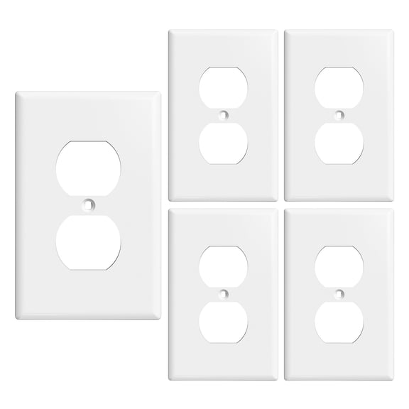 1-Gang Plastic Duplex Wall Plate, Middle Size,White, 5 Pack
