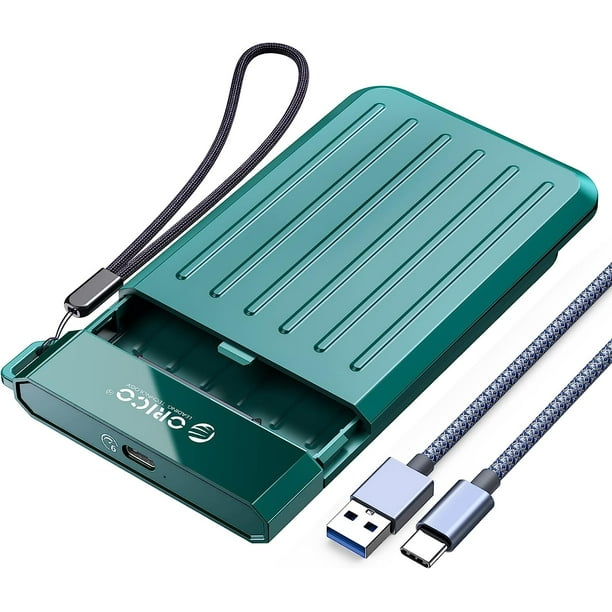 O SATA to USB 3.1 Hard Drive Enclosure with Upgrade Braided USB C Cable,  Portable 2.5inch External Hard Drive Case Support UASP for 2.5'' SSD/HDD  for Laptop, PS4, Xbox,Router (M25C3-Green) 
